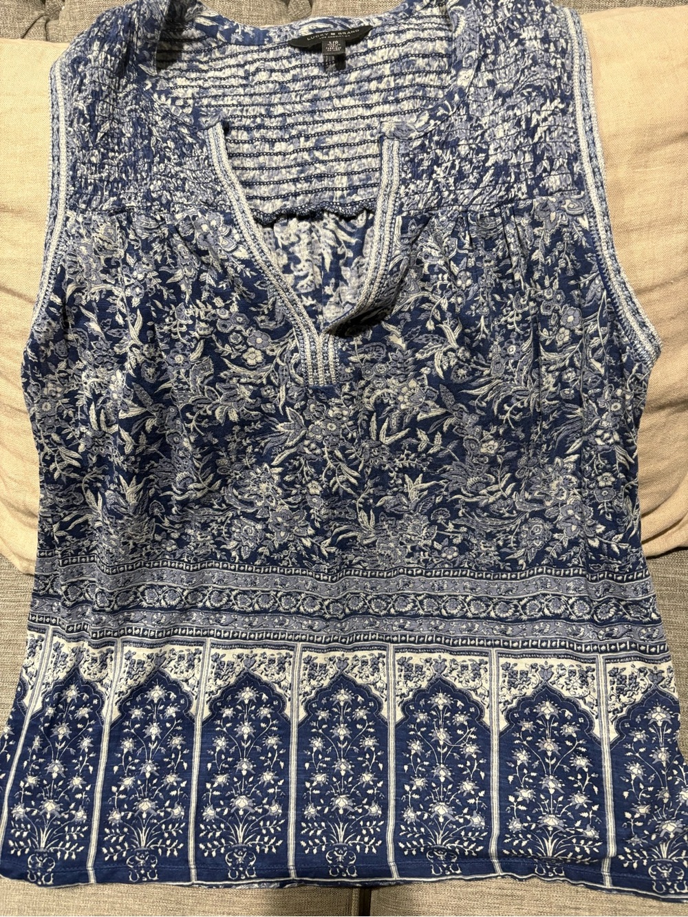 Lucky Brand Blue Floral Border-Print Tank Top-XL